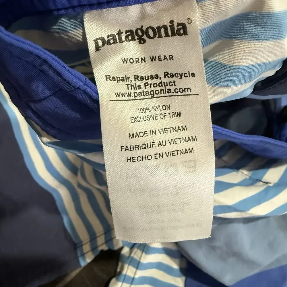 Patagonia Boys Board Shorts Size 12 Blue Striped Swim Trunks Youth Surf Beach